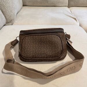 Guess Tan and Dark Brown Signature Logo Crossbody